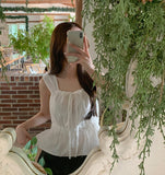 Purity Feminine Ribbon Sleeveless Blouse Vacation Look