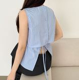 Back Open Rustling Ribbon Sleeveless Blouse