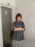 [unisex] Gotelli Linen Check Over Short Sleeve Shirt