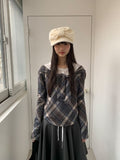Sisson Check Scarf Off-Shoulder Long Sleeve Tee
