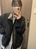 [BAONHAUS] Yu-ring check color matching collar pin tuck overfit bomber jumper