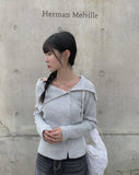 Vida button open neck ribbed knit
