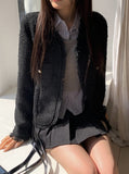 Conbe No Collar Fringe Tweed Jacket