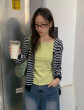Yumehi Stripe Punching Hood Zip-Up Cardigan