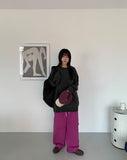 Lipas Zipper Slit Banding Wide Pants