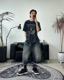 Epearl pintuck Bermuda denim pants