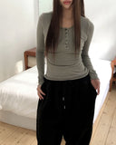 Chiri Wool V-neck Button Long Sleeve T-shirt