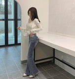 Back Pocket Slim-Fit Bootcut Span Denim Pants