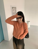 Bran Color Round Knit Cardigan