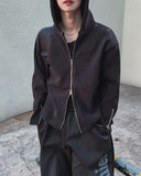 Brock Shoulder Rivet Ribbed Hoodie Zip-Up