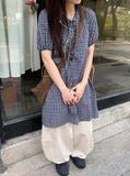 Zimo Check Button Puff Short Sleeve One Piece
