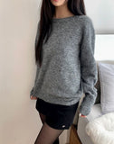 Moin wool V-neck loose button long sleeve knit