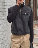 Badon Knit Color Matching Denim Trucker Jacket