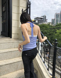 Ruin Flower Printing See-Through Halter Neck Sleeveless