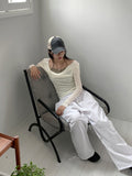 [Wool 30] Newel Modal Draping Ballet Core Off Shoulder Long Sleeve T-shirt