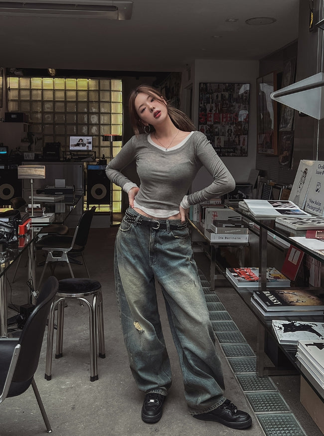【U LAN】Tinta brush damage balloon denim pants U LAN】Tinta brush damage balloon denim pants (U LAN/デニム