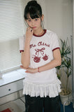 Cherry Cats CROP Ringer Tee