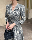 [PREMIUM] Dear Toile Pattern Puff Collar Jacquard Long One Piece (Belt Set)