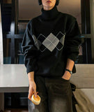 Argyle turtleneck knit