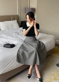 Balieu check flare long skirt