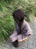 Mud Collar Stripe Color Matching Knit Cardigan
