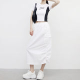 Poron string back slit pocket skirt