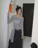 Noten Punching Tie Strap Off-Shoulder Knit