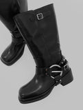 1128 Buckle Middle Boots (5 cm)