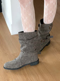 Grason suede gathered leather belted boots