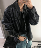 Two-way string leather jacket