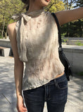 Peril See-through Ribbon Check Unbalance Blouse