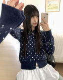 Honey round neck dot knit cardigan