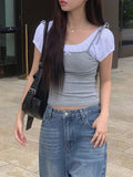 [Fake Layered] Sund Ribbon Sleeveless Layered Puff Short Sleeve T-Shirt