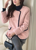 Snowing Color Matching Boucle Double Half Jacket