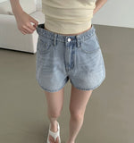 Summer Long Leg Fit A-Line Banding Denim Shorts