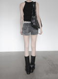 Fade pocket raw denim shorts