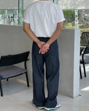 Non Fade Two-Tuck Linen Wide Denim Pants