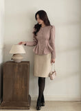 Sophian Wool Peplum Pintuck Jacket Blouse