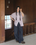 Copper linen overfit check shirt