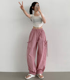 Nylon Rusting Side Ribbon Balloon Jogger Banding Pants