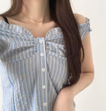 Stripe Pattern Shoulder Banding Off-shoulder Sleeveless Blouse