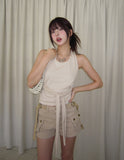 Mulit Side Shirring Strap Halter Sleeveless