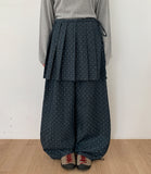 [BAONHAUS] Dendoru Ribbon Dot Raw Denim Pleats Wrap Skirt