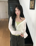 Dearly See-through Deep V-neck Cardigan