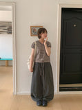 Coden Crack Washing Cotton Pintuck Wide Pants