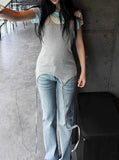 Long halter strap layered top