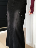 Riader Pocket Cargo Incision Denim Long Skirt
