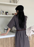 Rest Shirt Pocket Split Long Short Sleeve One Piece