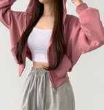 Two-Way Zipper Balloon Crop Hood Zip-Up