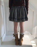 Bran Double Frill Check Midi Skirt